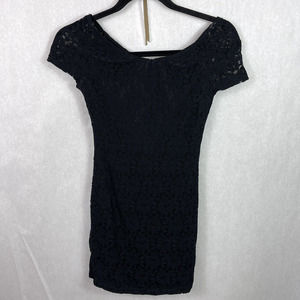 Topshop Black Floral Lace Mini Dress Womens Size 2 Lined Cap Sleeve